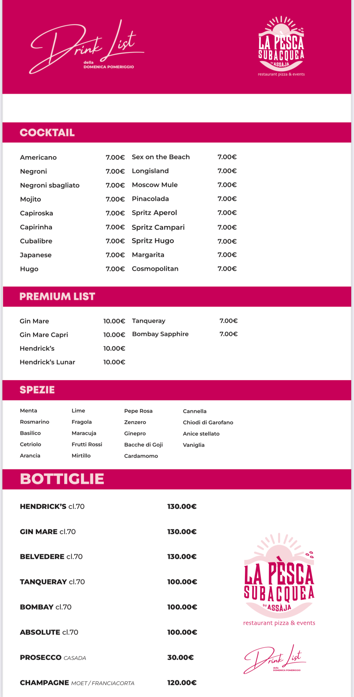 ☀️ La Domenica pomeriggio - 🍸DRINK LIST